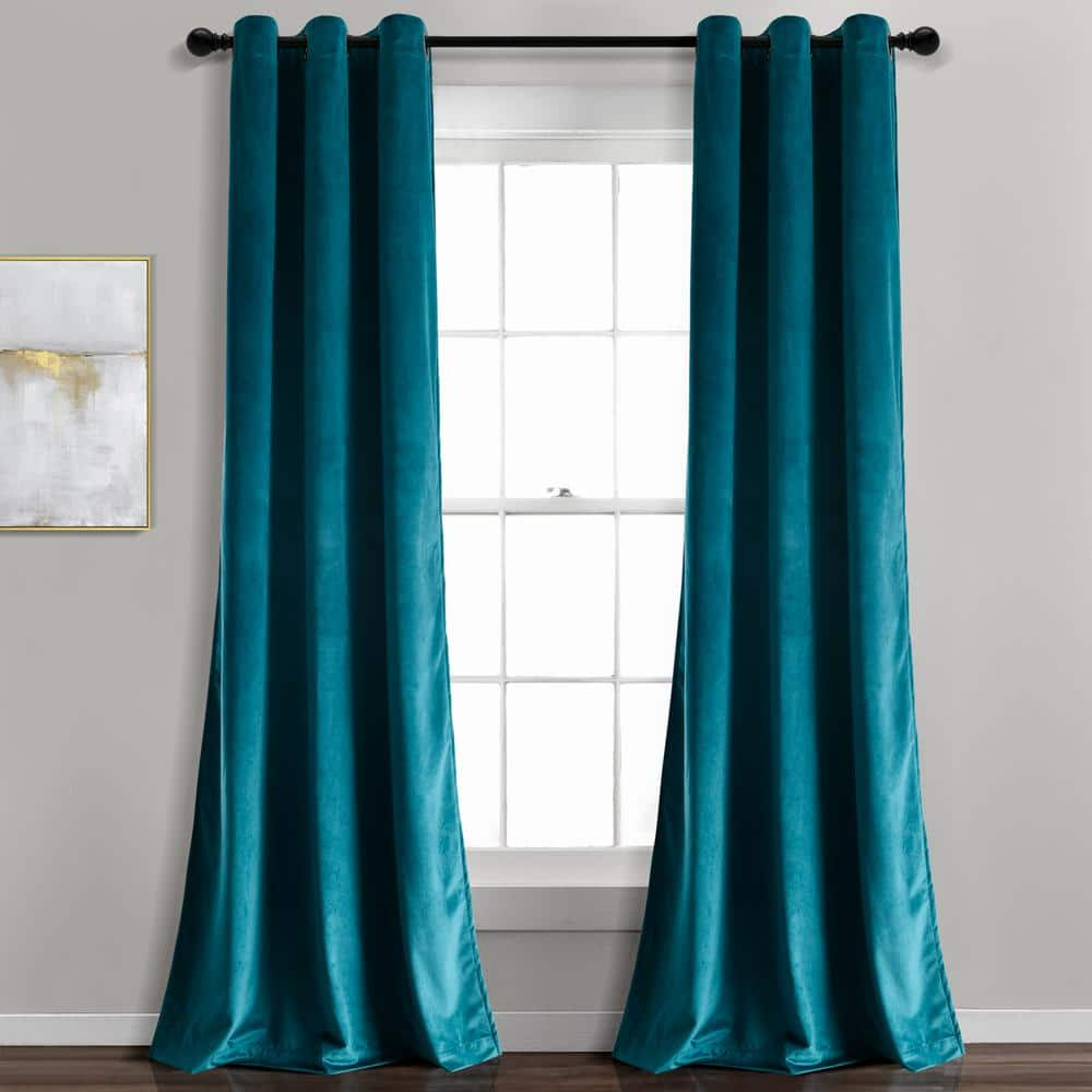 Lush Decor Prima Velvet Solid Light Filtering Grommet Window Curtain Panels Peacock 38X84 Set