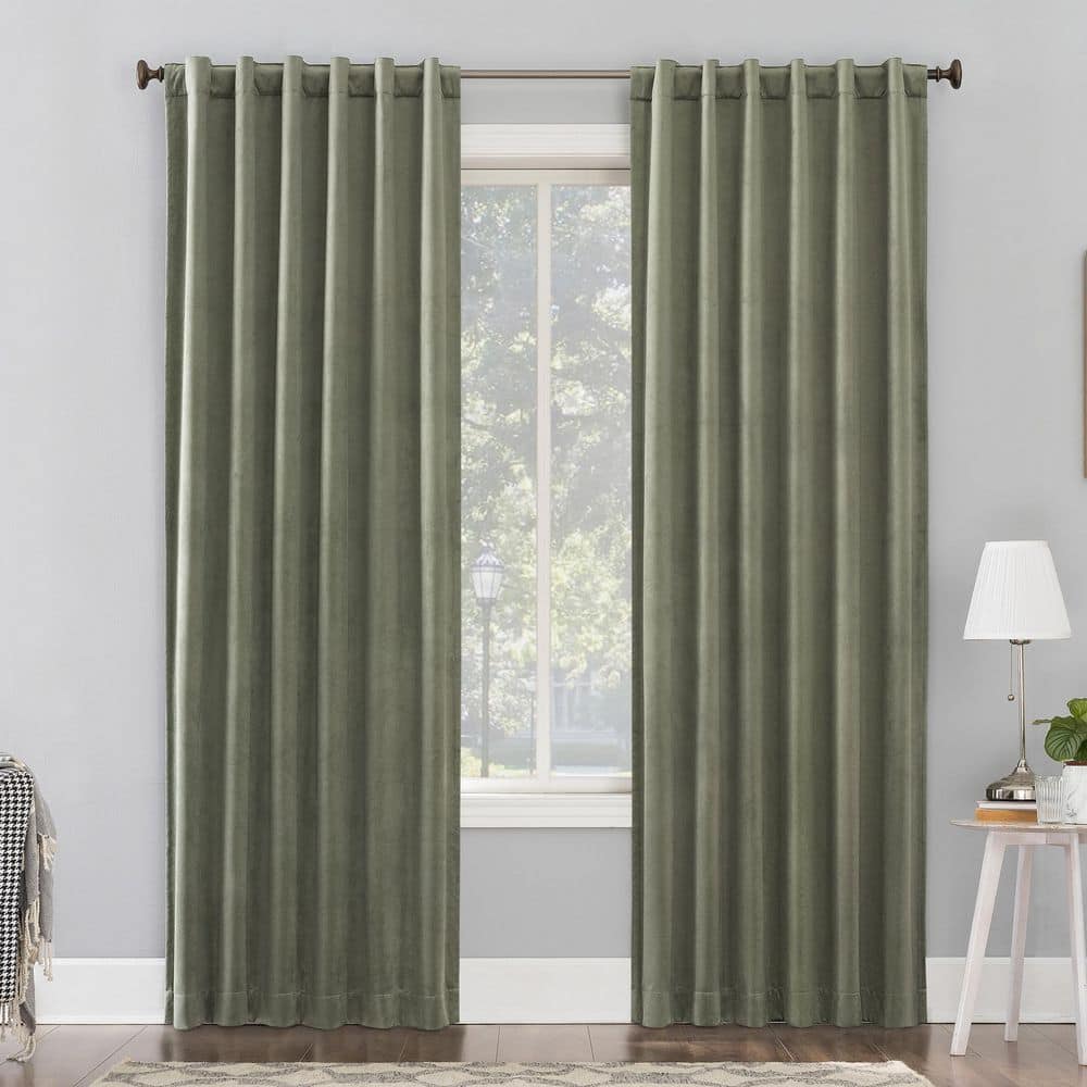 Sun Amherst Velvet Noise Reducing Thermal Moss Green Polyester 50 in. W x 84 in. L Blackout Curtain Double Panel