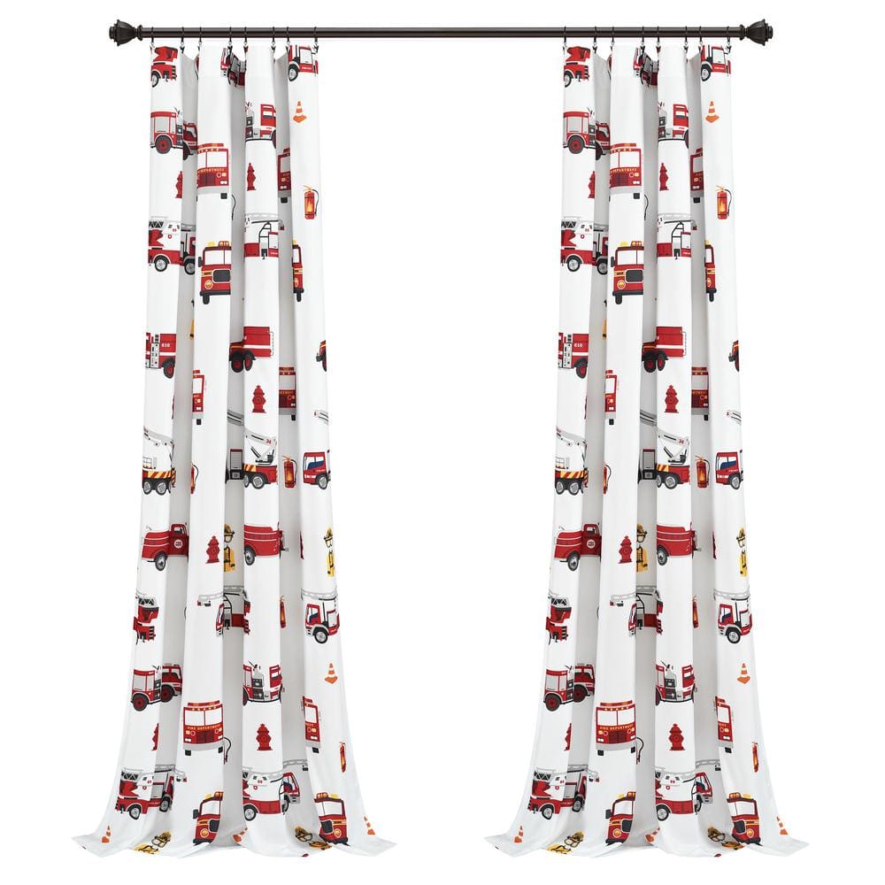 Lush Decor Make A Wish Fire Truck Window Curtain Panels Red/White 52X84 Set