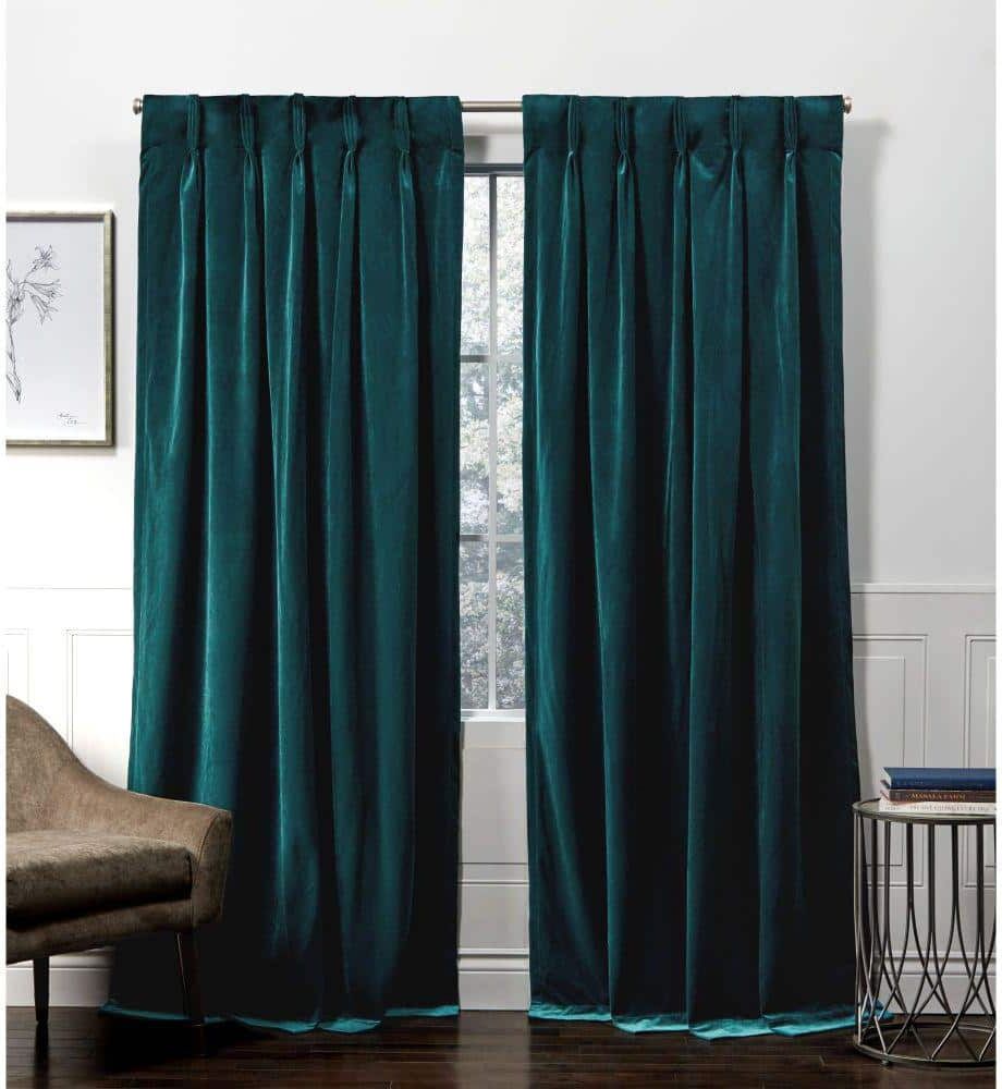 EXCLUSIVE HOME Velvet Teal Solid Light Filtering Hidden Tab / Rod Pocket Curtain, 52 in. W x 108 in. L (Set of 2)