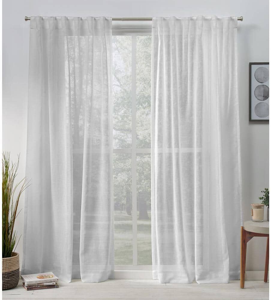 EXCLUSIVE HOME Belgian Silver Solid Sheer Hidden Tab / Rod Pocket Curtain, 50 in. W x 84 in. L (Set of 2)