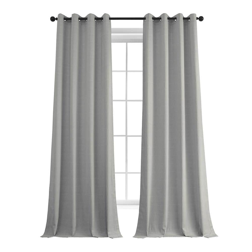 Exclusive Fabrics & Furnishings Silver Gray Lounge Embossed Grommet Velvet Curtains 50 in. W x 96 in. L Room Darkening Curtain (Single Panel)