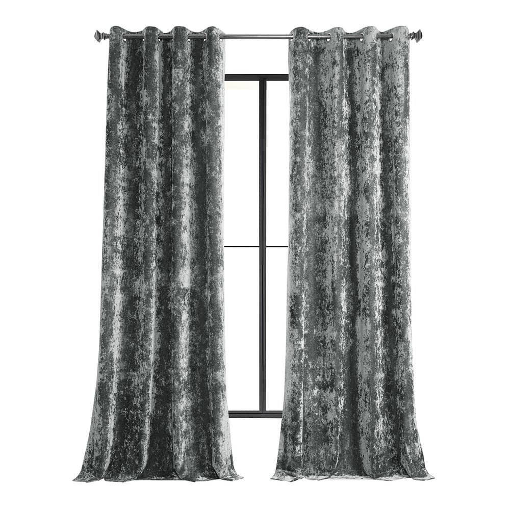 Exclusive Fabrics & Furnishings Stone Grey Gray Lush Crush Velvet 50 in. W x 84 in. L - Grommet Room Darkening Curtains (Single Panel)