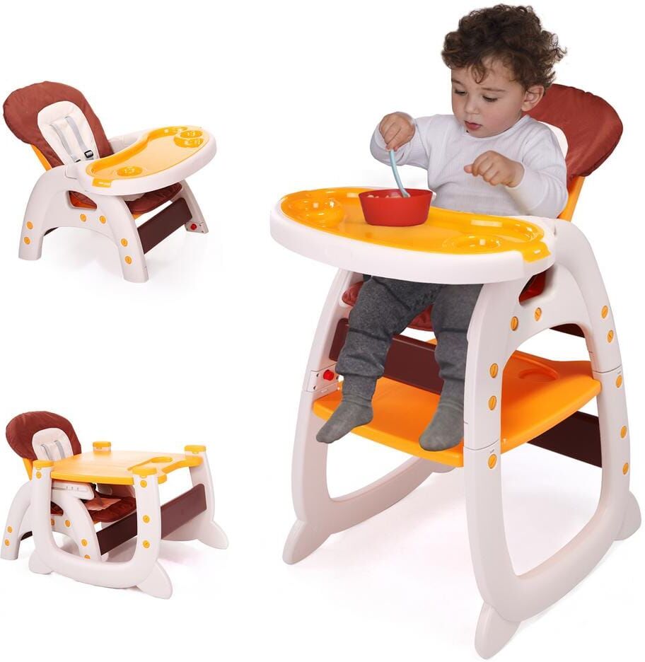 Nyeekoy 3-in-1 Convertible Toddler High Chair Table Baby Booster Seat with Feeding Tray, Yellow