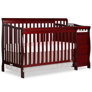 Dream On Me Brody Cherry 5-in-1 Convertible Crib with Changer, Red