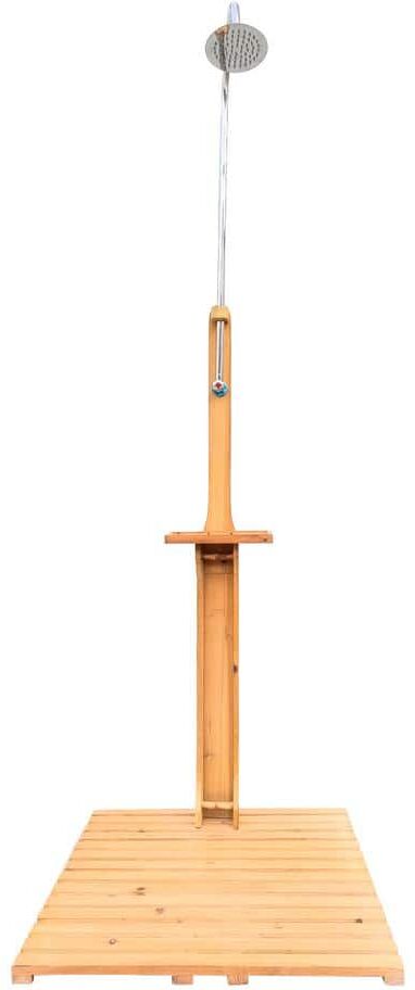 Afoxsos 86.61 in. H Teak Wood Outdoor Shower with Base for Swimming Pool, Garden