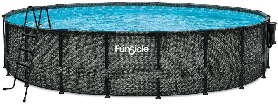 Funsicle 20 ft. Round 48 in. Deep Metal Frame Above Ground Pool, Dark Herringbone