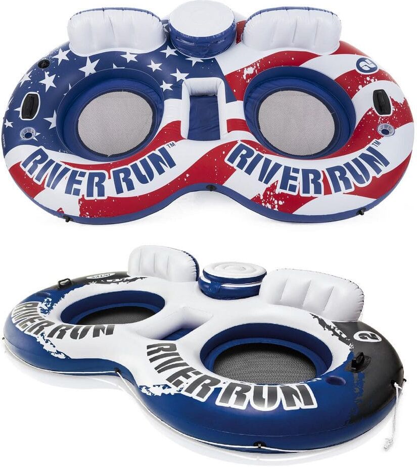 Intex American Flag 2 Person Float & River Run II 2 Person Float, Multi-Color