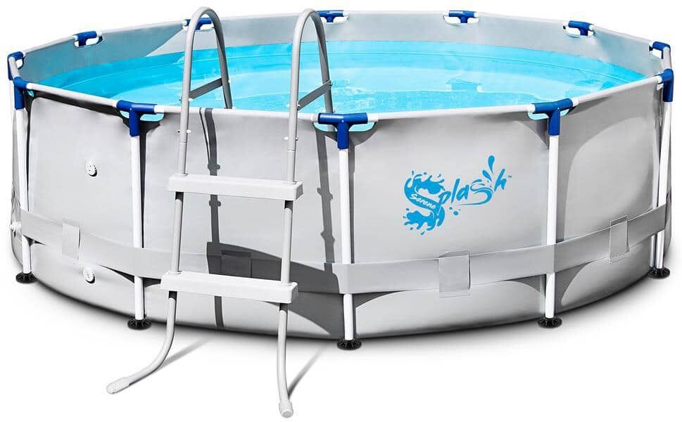 SereneLife Round Metal Frame Pool Set - Above Ground Swimming Pool, Fast Setup and Durable, Garden Backyard Lawn and Courtyard