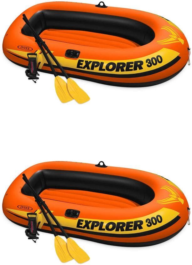 Intex Explorer 300 Fishing 3-Person Inflatable Raft Boat (2-Pack)