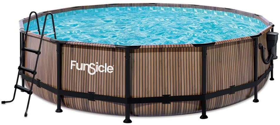 Funsicle 14 ft. Round 42 in. Deep Metal Frame Above Ground Pool, Natural Teak