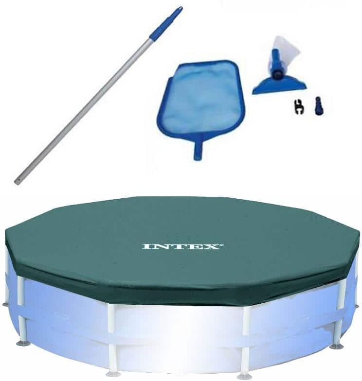 Intex Swimming Pool Maintenance Kit with Vacuum and Pole and 10 ft. Round Pool Cover