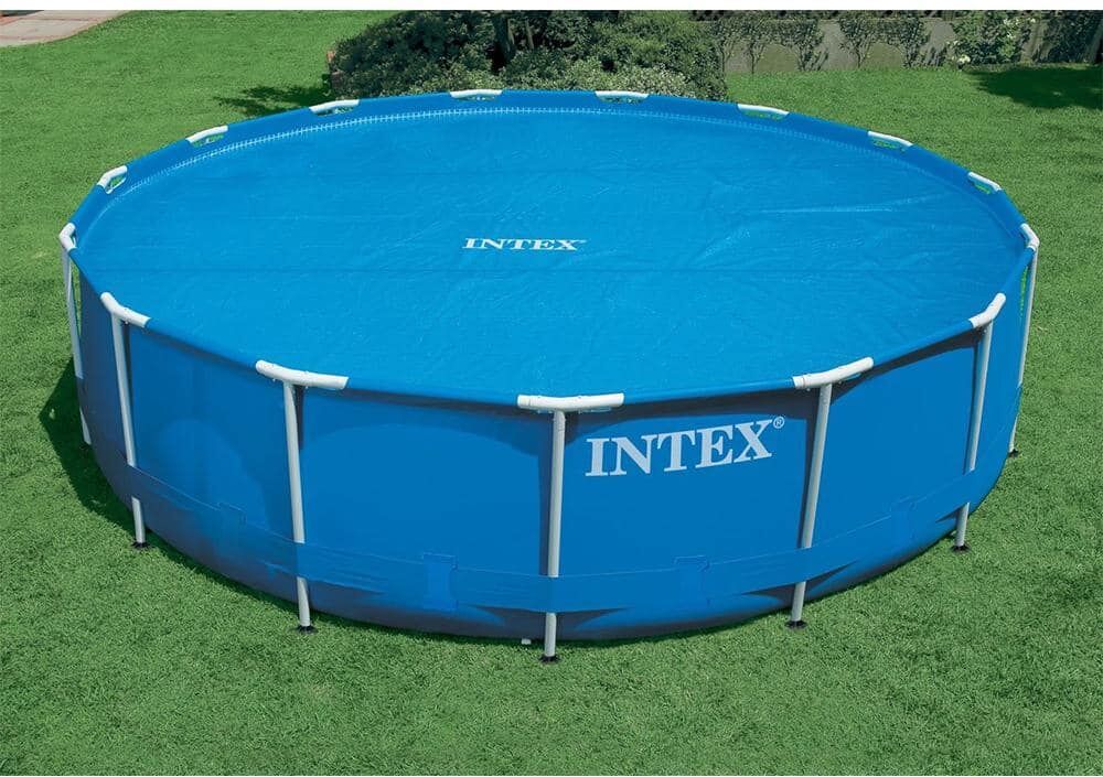 Intex 16 ft. Round Blue Above Ground Pool Solar Swimming Cover with Carry Bag