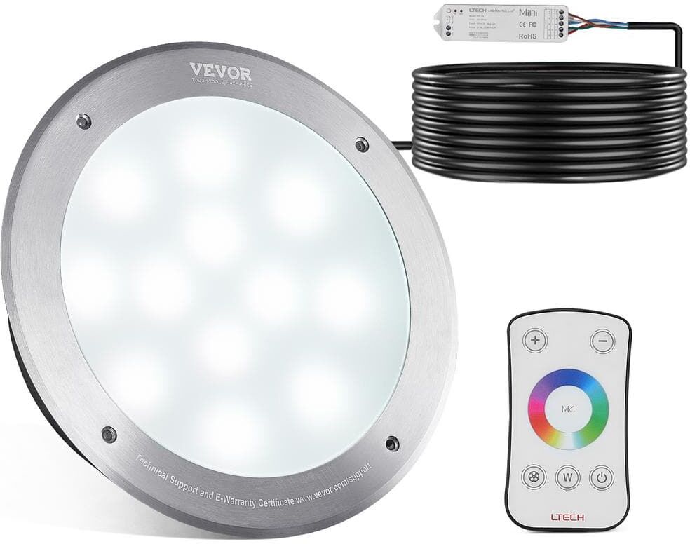 VEVOR 12-Volt LED Pool Light 10 in. 40-Watt RGBW Color Changing Inground Swimming Pool Spa Light Underwater Remote Control