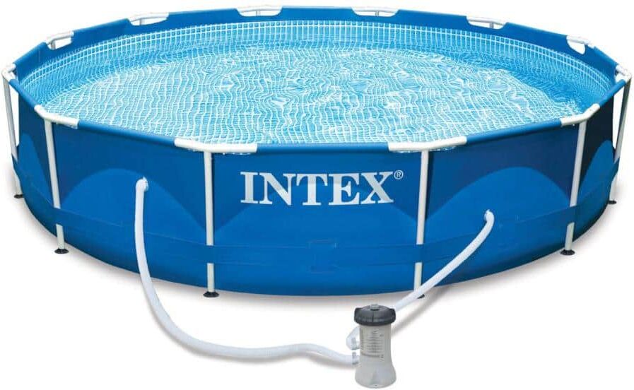 Intex 12 ft. Round 30 in. D Metal Frame Set Above Ground Swimming Pool with Filter and Cover