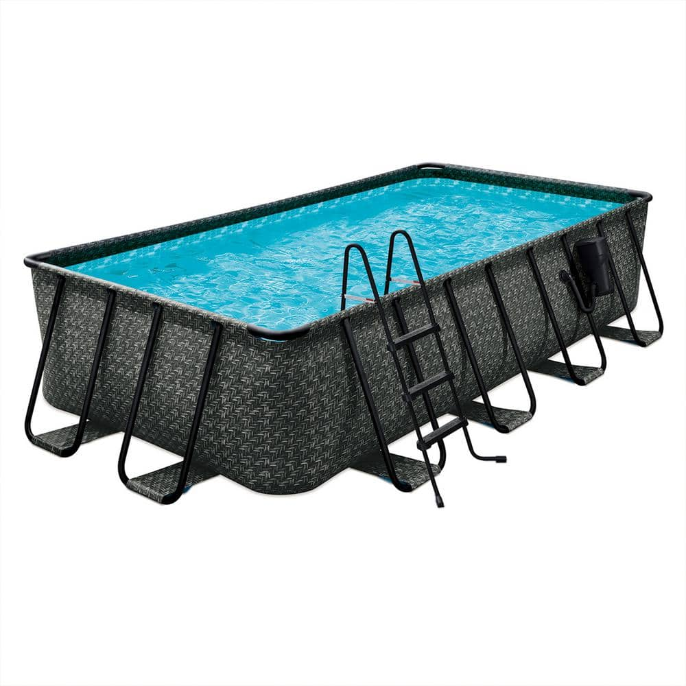 Funsicle 16 ft. x 8 ft. Rectangular 42 in. Deep Metal Frame Above Ground Pool, Dark Herringbone