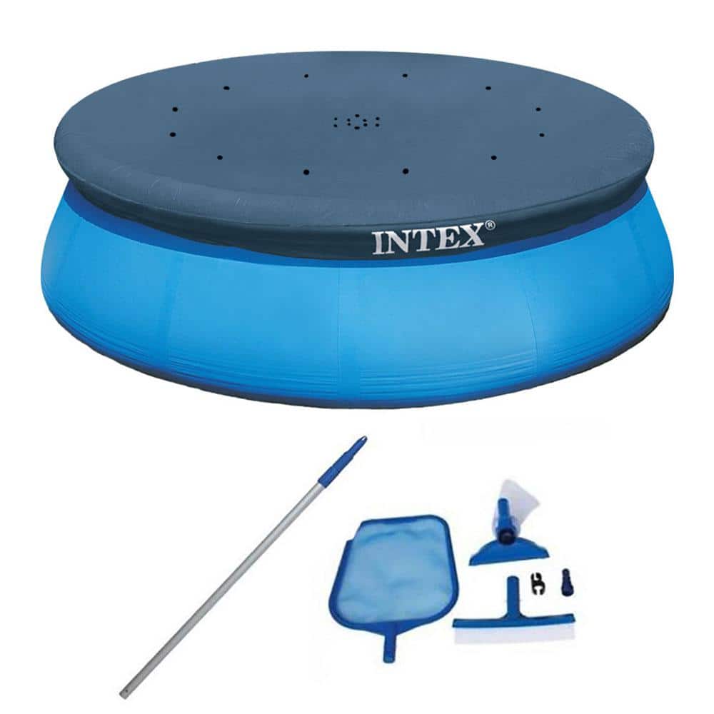 Intex Swimming Pool Maintenance Kit with Vacuum and Pole and 15 ft. Easy Set Pool Cover
