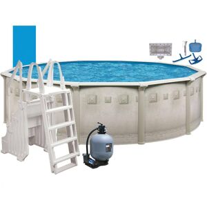 AQUARIAN Palisades 24 ft. Round 52 in. D Metal Wall Above Ground Hard Side Pool Package with Entry Step System, Gray