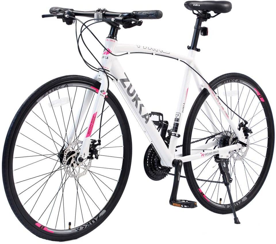 Sudzendf 28 in. White Hybrid Bike Disc Brake 700C Road Bike For Men Women's City Bicycle