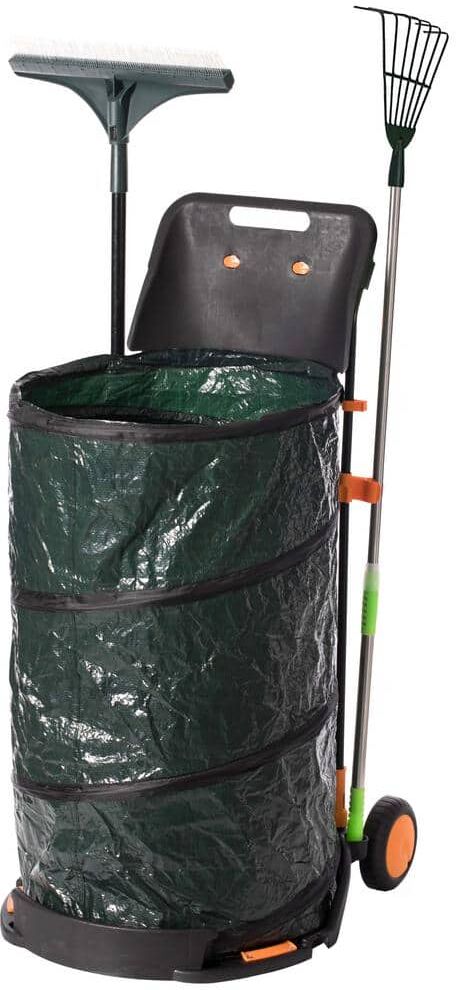 Gardenised Green Garden Leaf Collector Caddy Tool Bag Holder with Hand Scoop Collapsible Trash Can