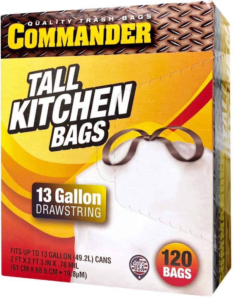 Commander 13 Gal. 0.78 Mil White Trash Bags 24 in. x 27 in. Pack of 60 for Home, Kitchen and Contractor