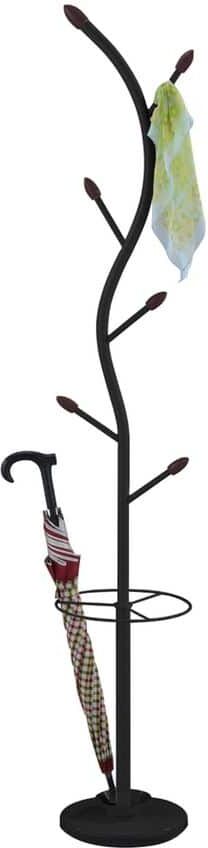 Signature Home SignatureHome Black Finish Material Metal / Wood Coat Rack With 6-Hook Umbrella Stand Included Size:12" W x 12"L x 72