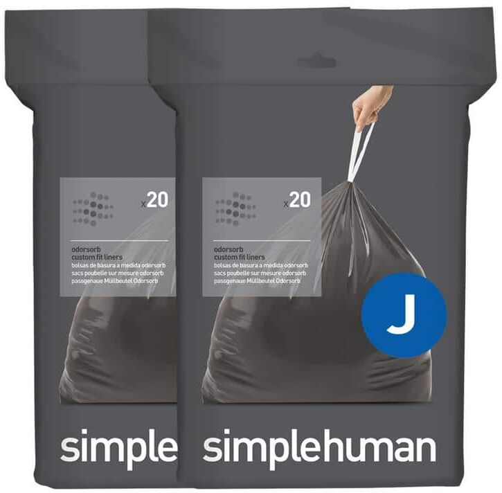 simplehuman 8 Gal. to 12 Gal. (30L to 45L) Code J Odorsorb Custom Fit Drawstring Trash Bags (40-Count) (2-Pack of 20 lin.)