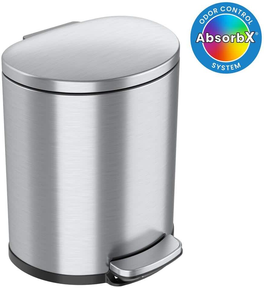 iTouchless Soft Step 5 Gal. Semi-Round Stainless Steel Step Trash Can with Odor Control System and Inner Bin for Bathroom, Kitchen