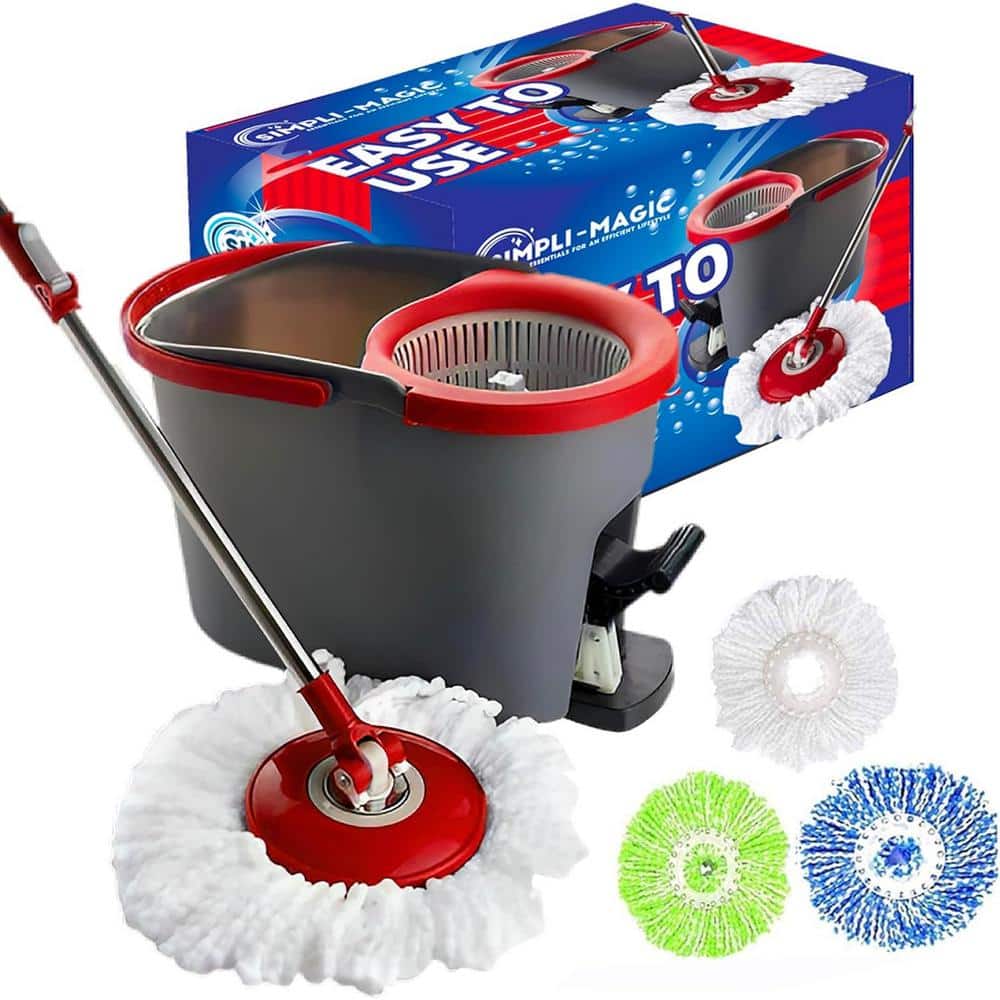THE CLEAN STORE Spin Mop and Bucket System with 3 Mop Head Refills Included
