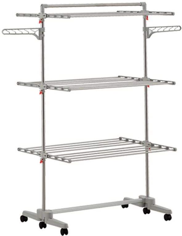 Hulife 57 1/2 in. x 56 1/2 in. 3-Tier Foldable Drying Garment Rack with Hanging Pole