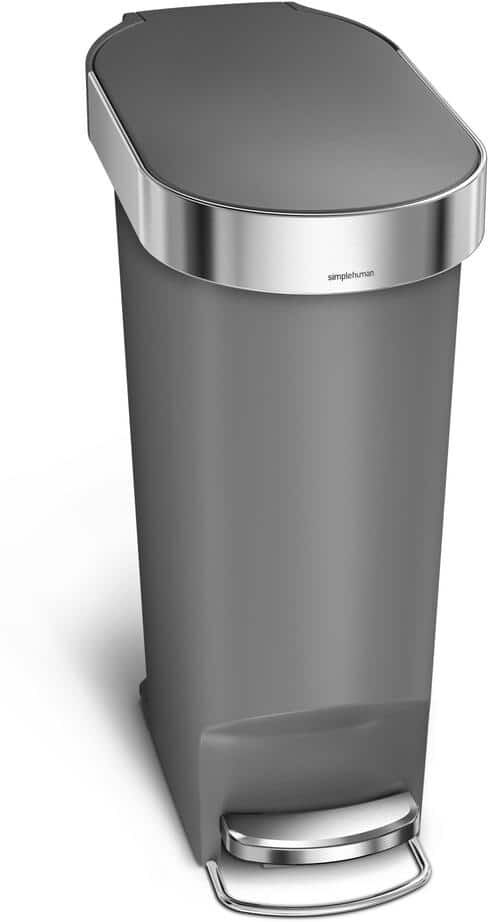 simplehuman 40 l/10.6 Gal. Gray Plastic Slim Kitchen Step Trash Can