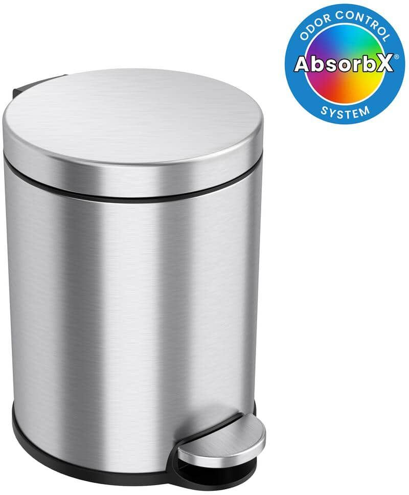 iTouchless SoftStep 1.32 Gal. Round Stainless Steel Step Trash Can with Odor Control System and Inner Bin for Bathroom, Kitchen