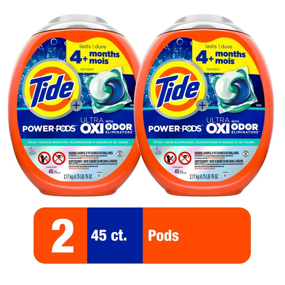 Tide Ultra Oxi Power Odor Eliminators Unscented Laundry Detergent Pods (45-Count) (Multi-Pack 2)