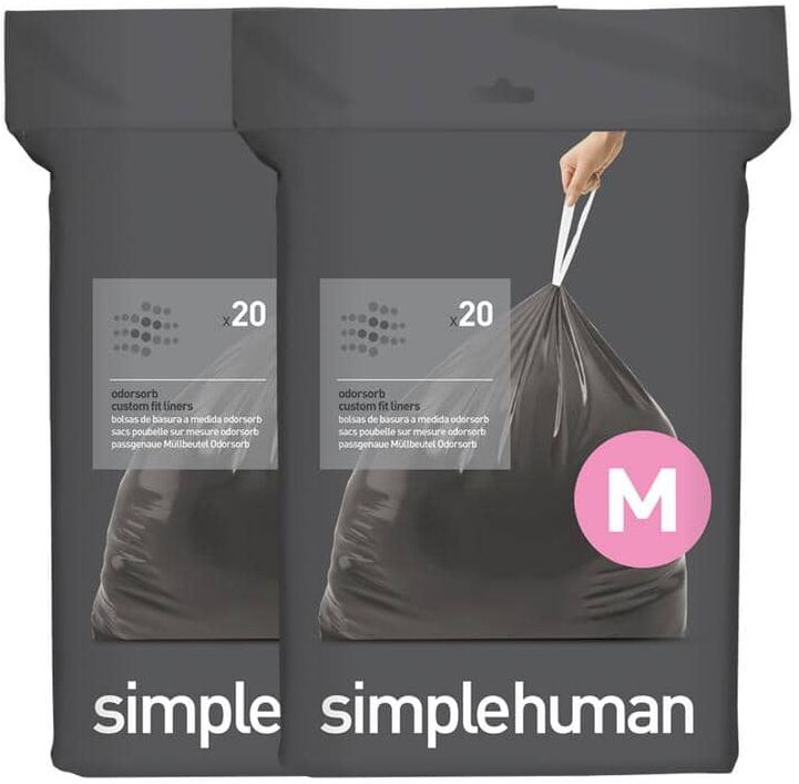 simplehuman 12 Gal. (45 Liters ) Code M Odorsorb Custom Fit Drawstring Trash Bags (40-Count) (2-Pack of 20 lin.)