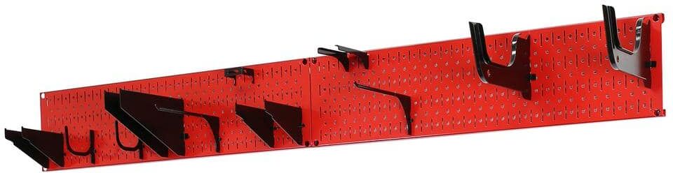 Wall Control 8 in. H x 64 in. W Garage Tool Storage Lawn and Garden Tool Organization Rack with Red Metal Pegboard and Black Hook Set