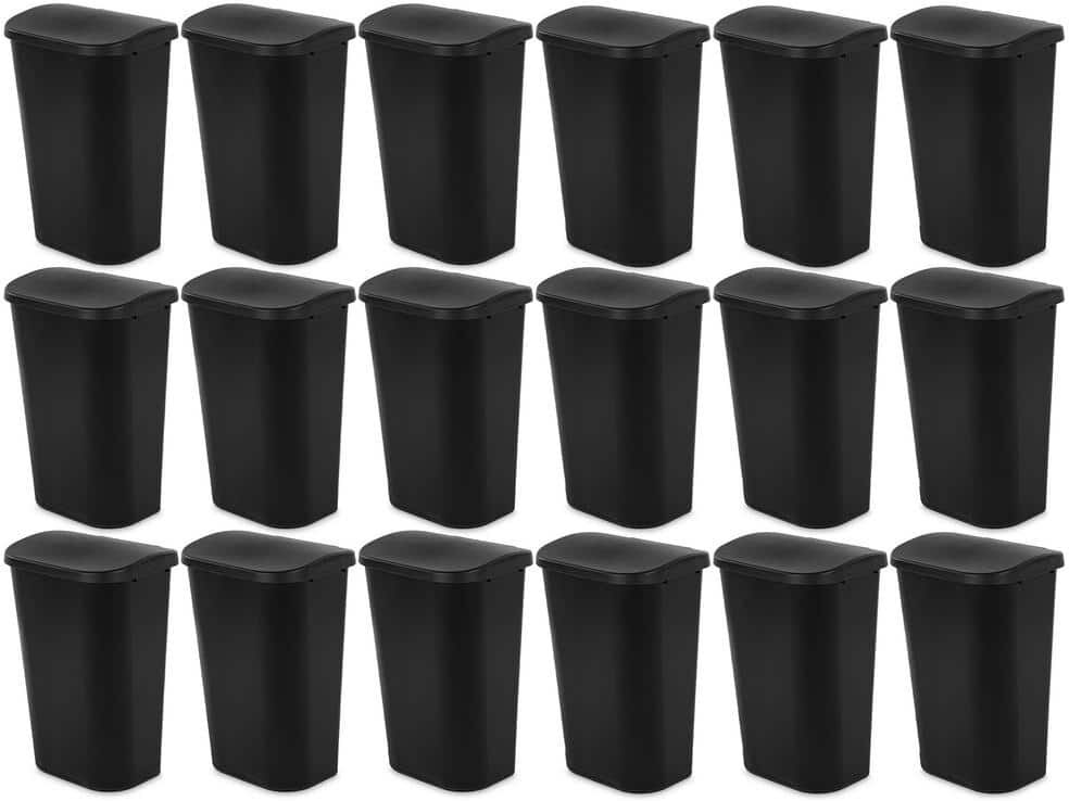 Sterilite 11.3 Gal. Black Lift Top Lid Kitchen Wastebasket Plastic Household Trash Can (18-Pack)