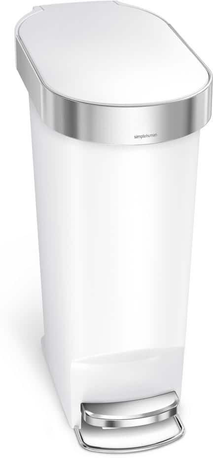 simplehuman 40 l/10.6 Gal. White Plastic Slim Kitchen Step Trash Can