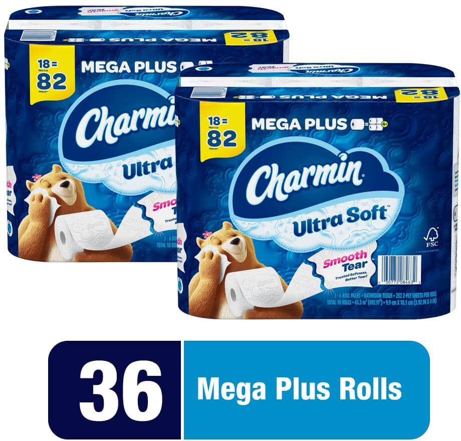 Charmin Ultra-Soft Smooth Tear Toilet Paper Rolls (36 Mega Plus Rolls)