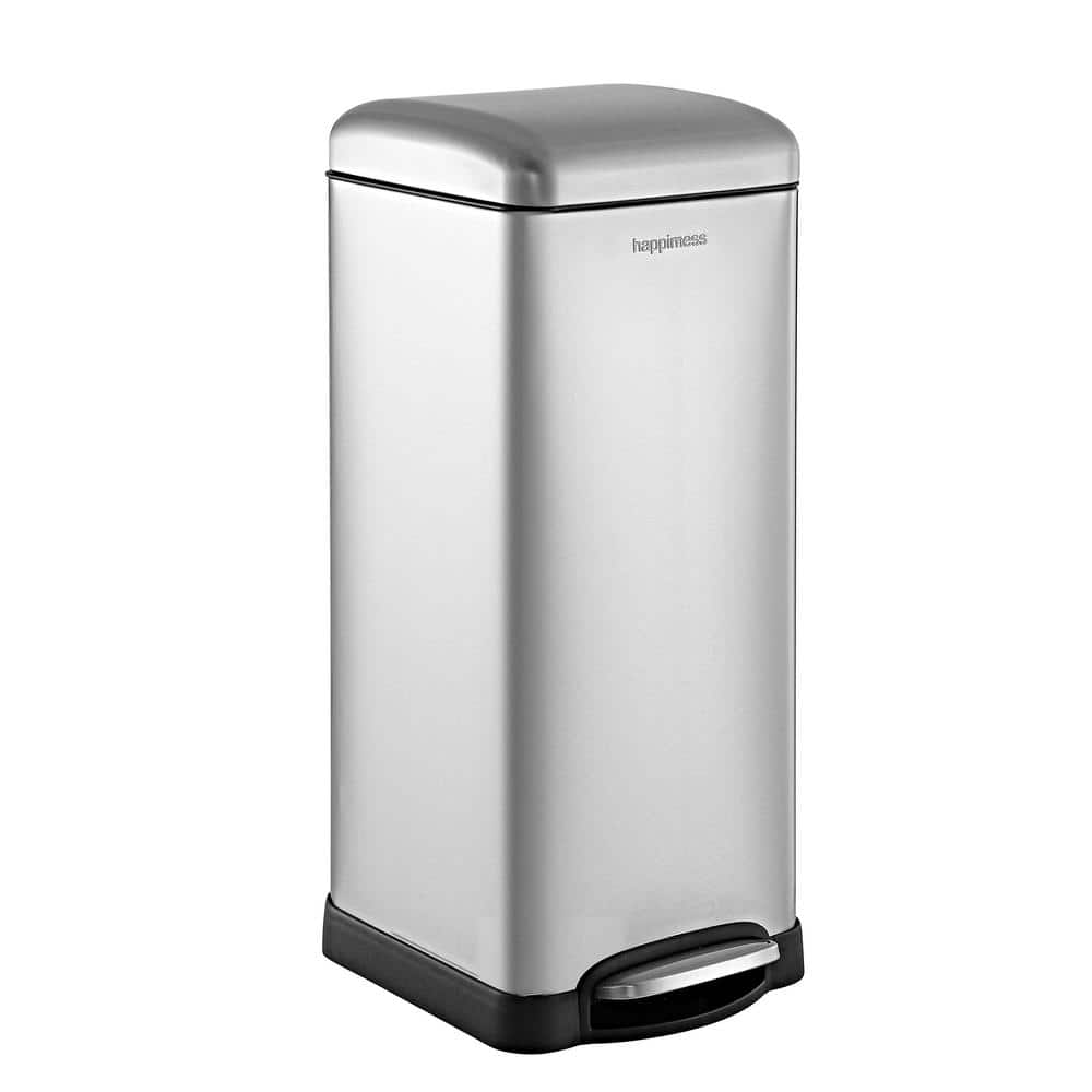 8 Gal. Chrome Step-Open Metal Trash Can with Soft-Close Lid