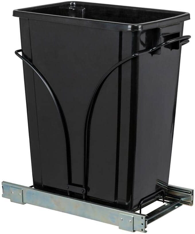 HOUSEHOLD ESSENTIALS 9 Gal. Matte Black and Chrome Rectangular Under Cabinet Single Plastic Household Trash Can