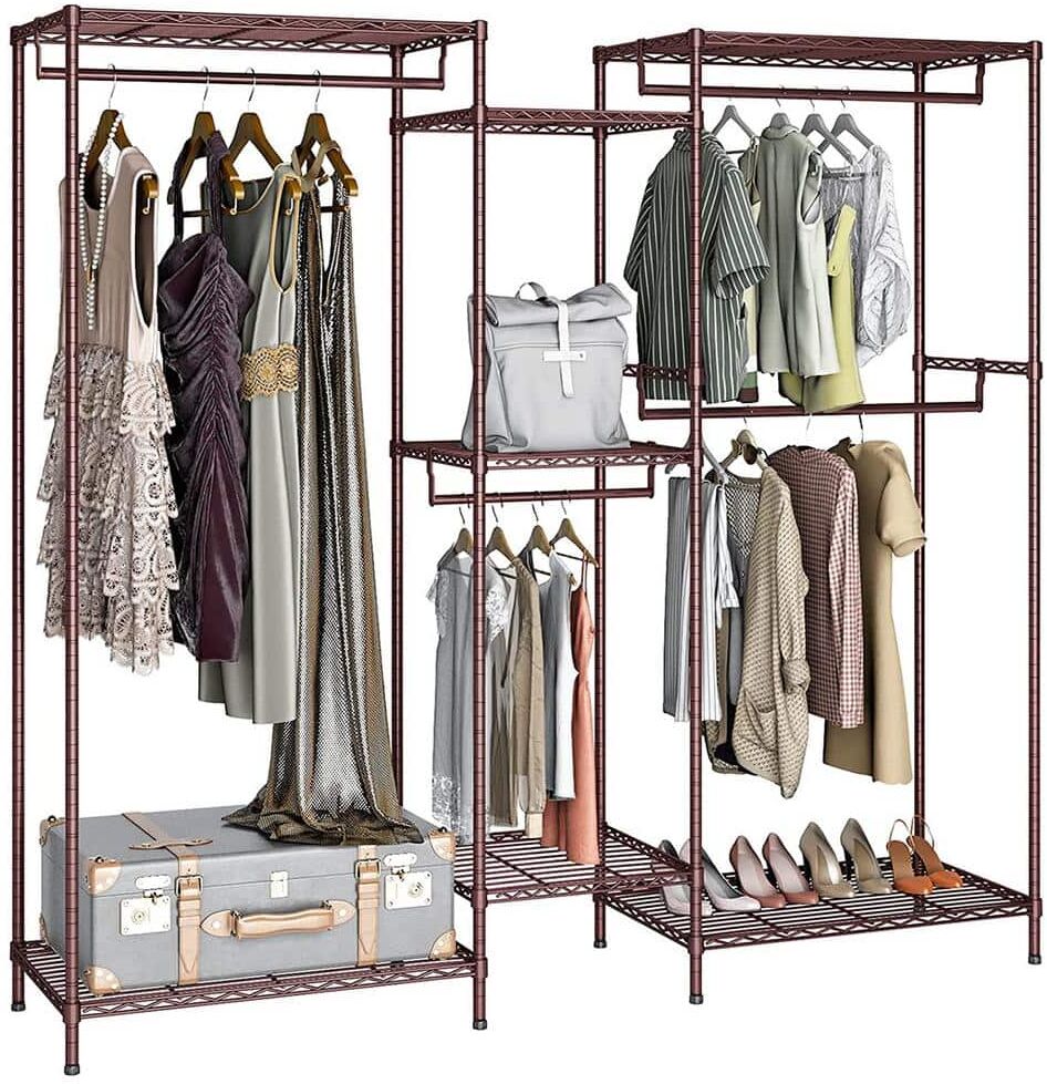 Bronze Metal Garment Clothes Rack with Shelves 74.4 in. W x 76.8 in. H