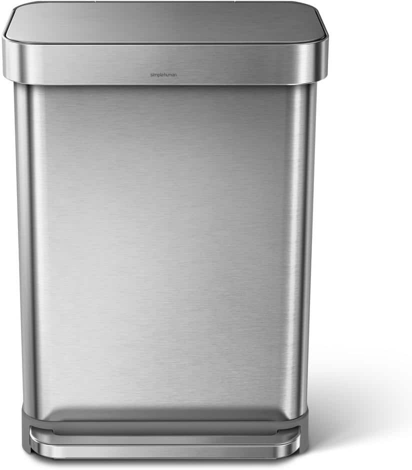 simplehuman 55-Liter Nano-Silver Clear Coat Brushed Stainless Steel Rectangular Liner Rim Step-On Trash Can