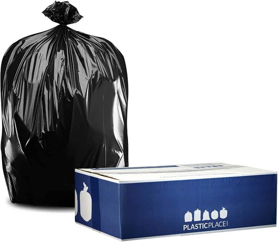 Plasticplace 55-60 Gallon Black Trash Bags, 1.2 Mil, 38'' x 58'' (50 Count)