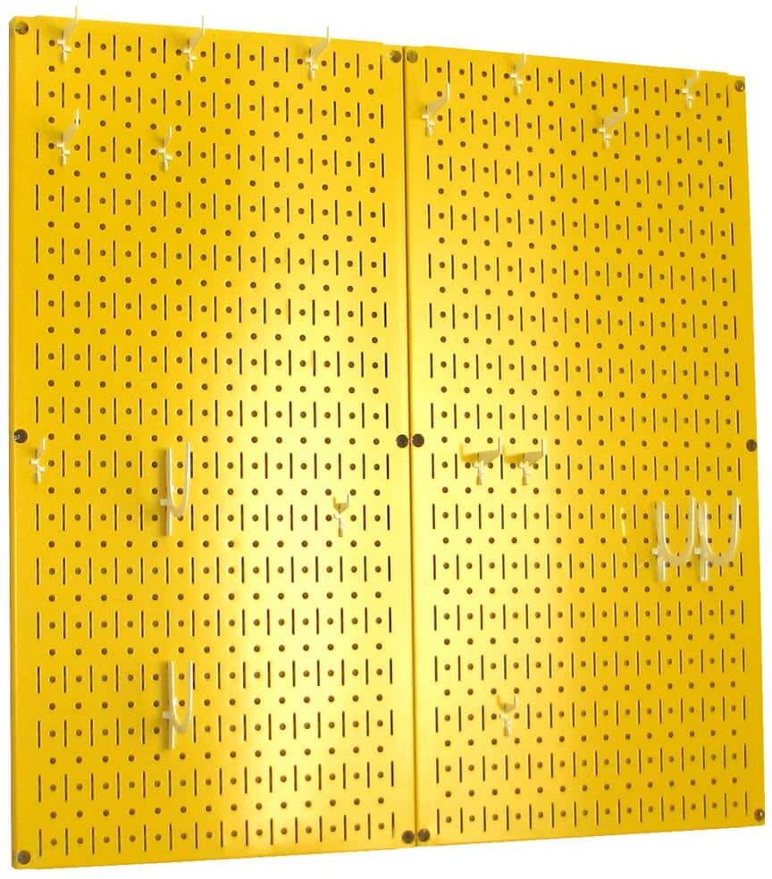 Wall Control Kitchen Pegboard 32 in. x 32 in. Metal Peg Board Pantry Organizer Kitchen Pot Rack Yellow Pegboard and White Peg Hooks