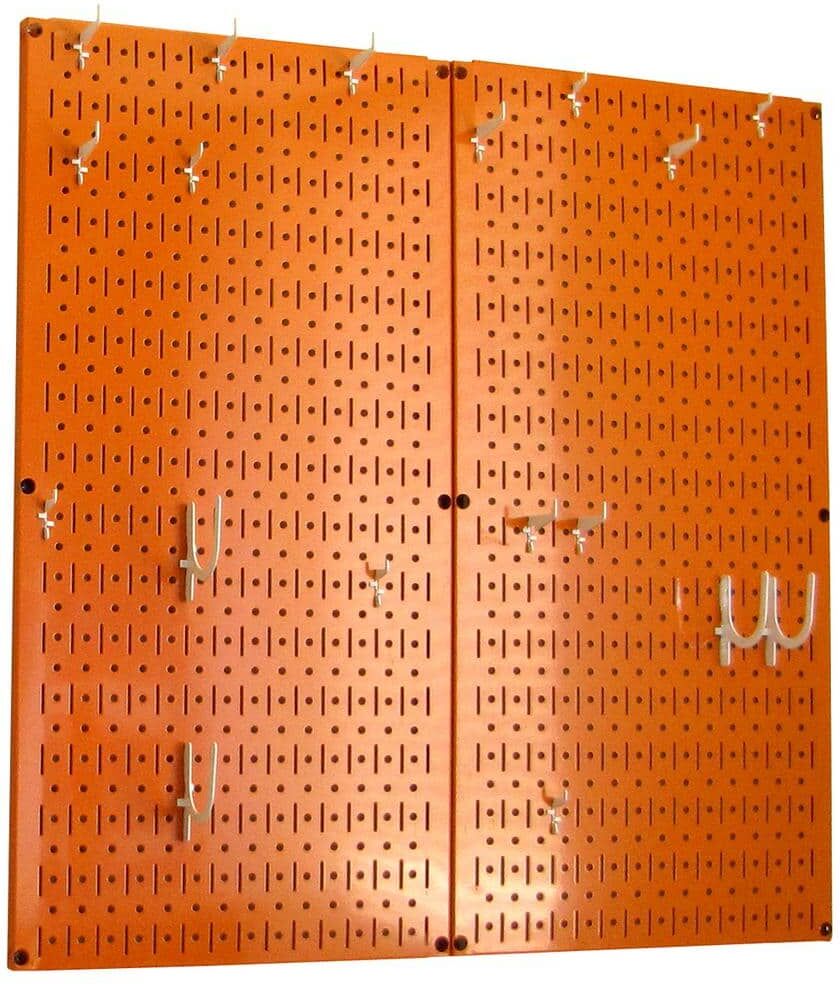 Wall Control Kitchen Pegboard 32 in. x 32 in. Metal Peg Board Pantry Organizer Kitchen Pot Rack Orange Pegboard and White Peg Hooks