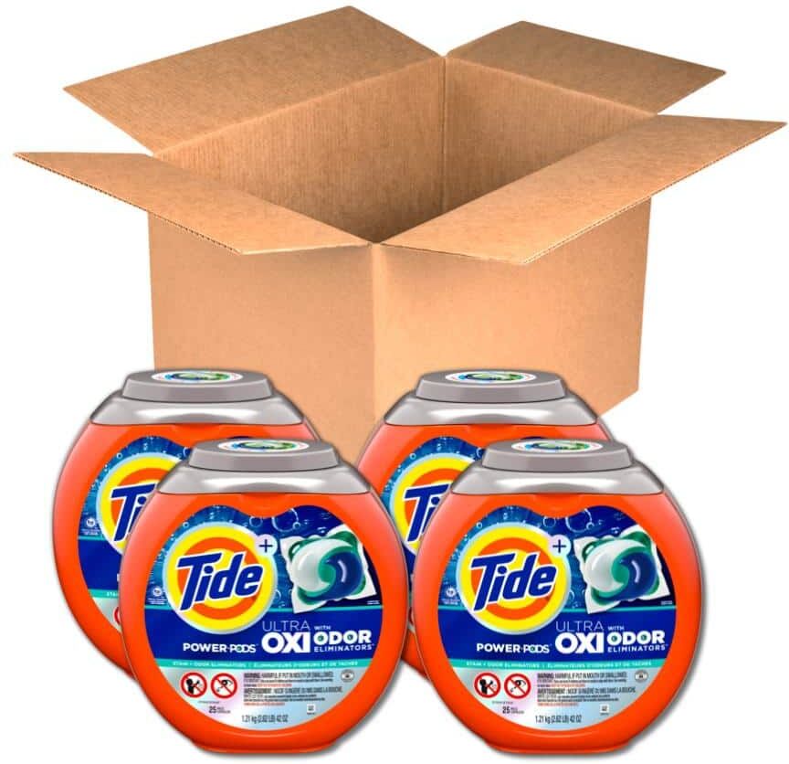 Tide Ultra OXI Power Odor Eliminators Unscented Laundry Detergent Pods (25-Count, Case of 4)