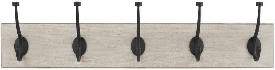 Home Decorators Collection Snap Install 27 in. Textured Chiffon Lace Oak Hook Rack with 5 Matte Black Pill Top Hooks