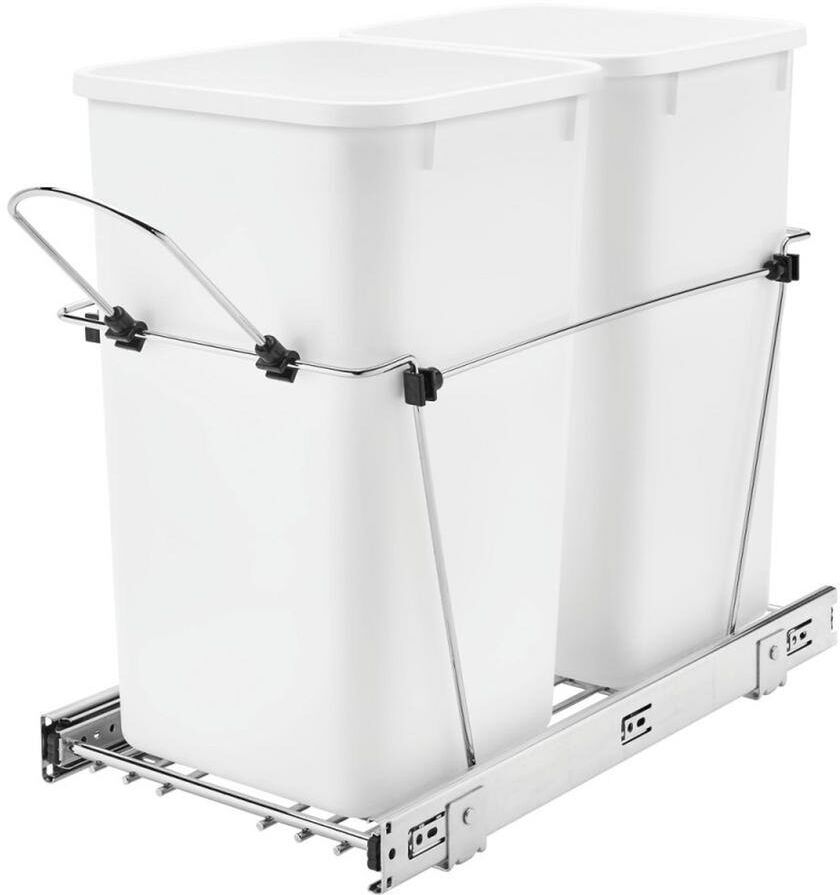 Rev-A-Shelf White Double Pull Out Trash Can 27 qt. for Kitchen