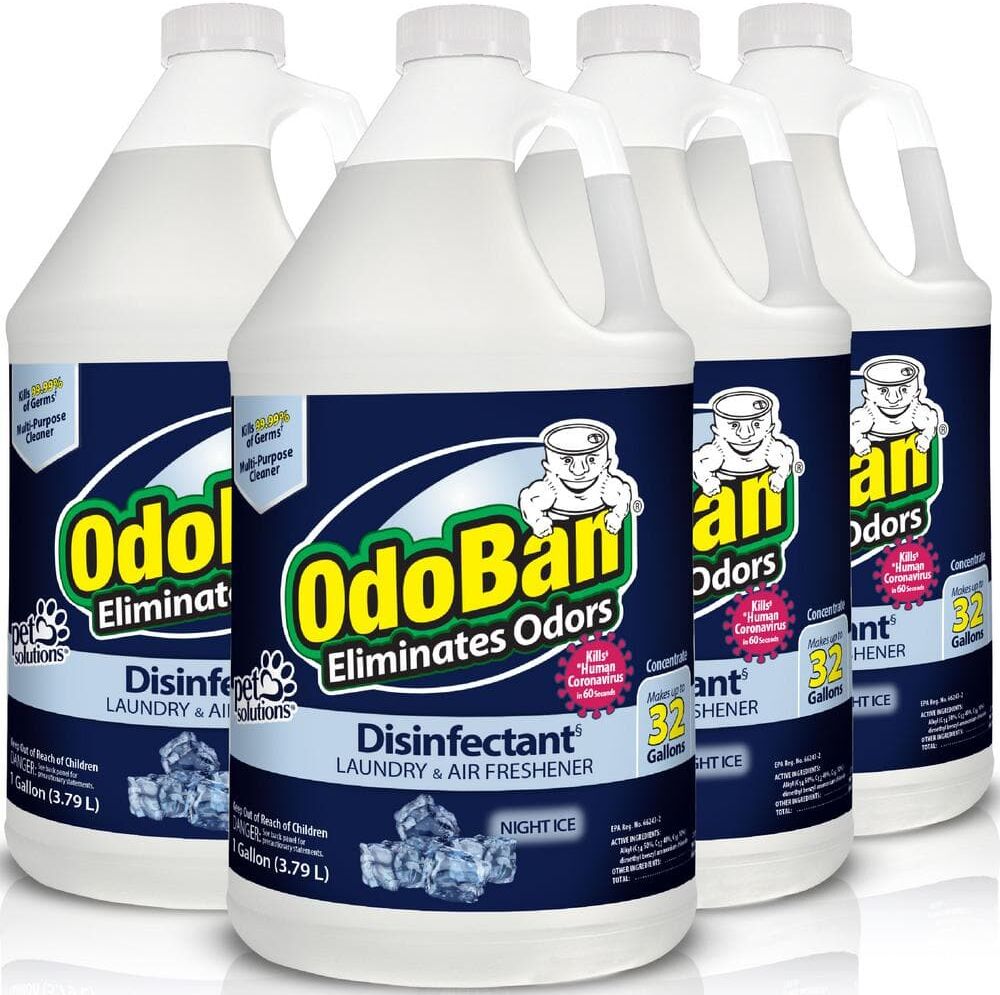 OdoBan 1 Gal. Night Ice Disinfectant and Odor Eliminator Air Freshener Mold Control, Multi-Purpose Cleaner Concentrate (4-Pack)