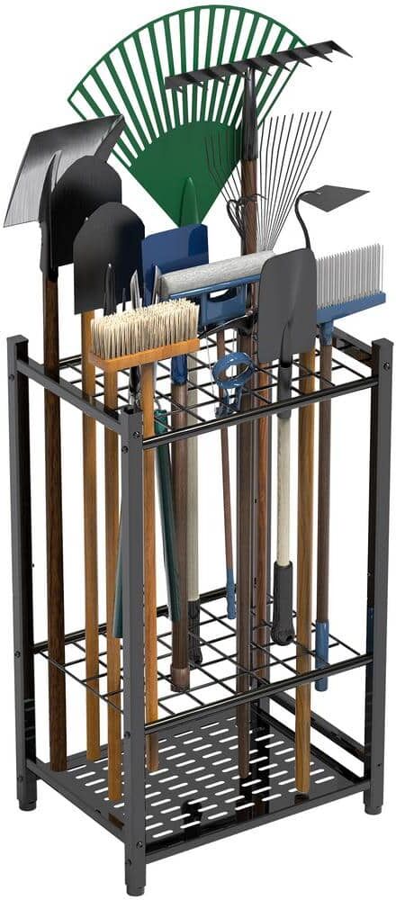 Sttoraboks 3-Tier Garden Tool Organizer for Garage Organization Up to 35 Long-Handled Tools/Rakes/Brooms